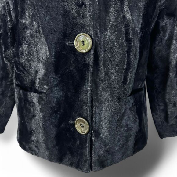 Vintage 1950s Black Velvet Jacket with Fur-Trimmed‎ Collar | Size M - Picture 4 of 8